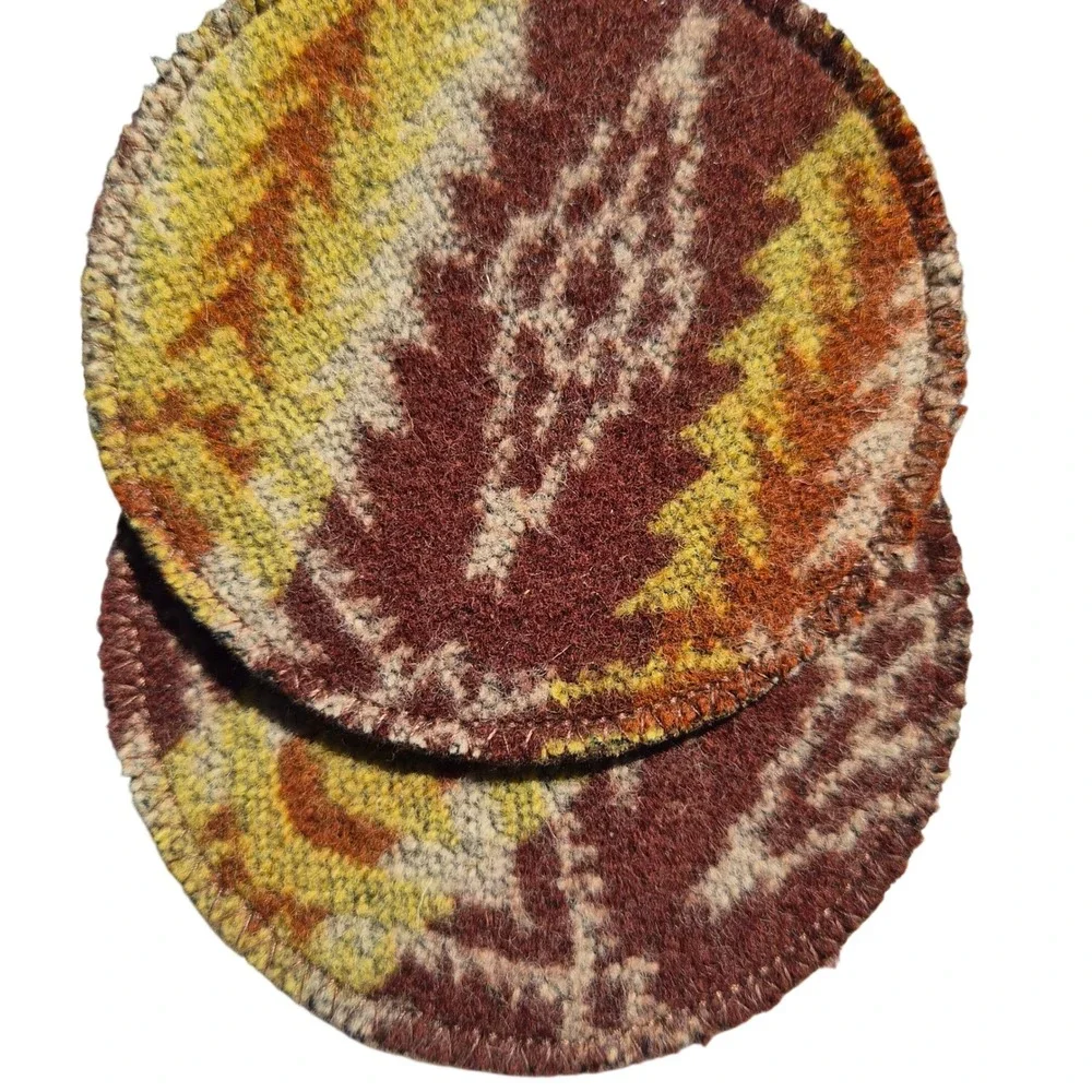 VTG Handmade Southwestern Kilim Style Round Coasters Set Faux Leather Backed